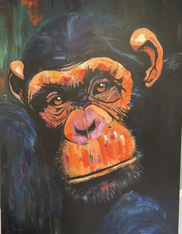 Chimpanzee Portrait — Acrylic, 30×40 in · Inspired by the documentary Chimp Crazy · Available — inquire