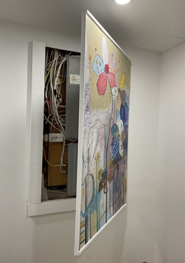Flowers Panel — Swung Open to Reveal an Electrical Box